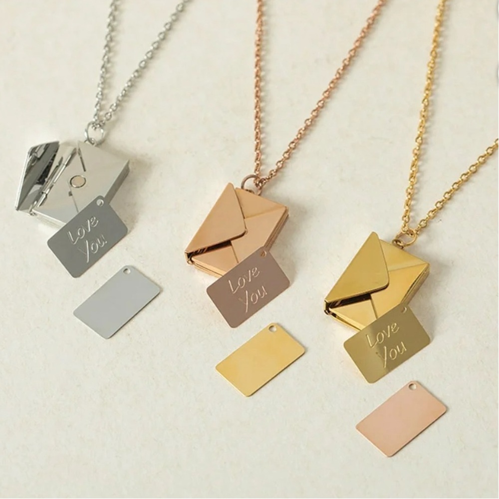 NEW Love Letter Pendant Rose Gold Stainless Steel Love Letter Envelope Necklace